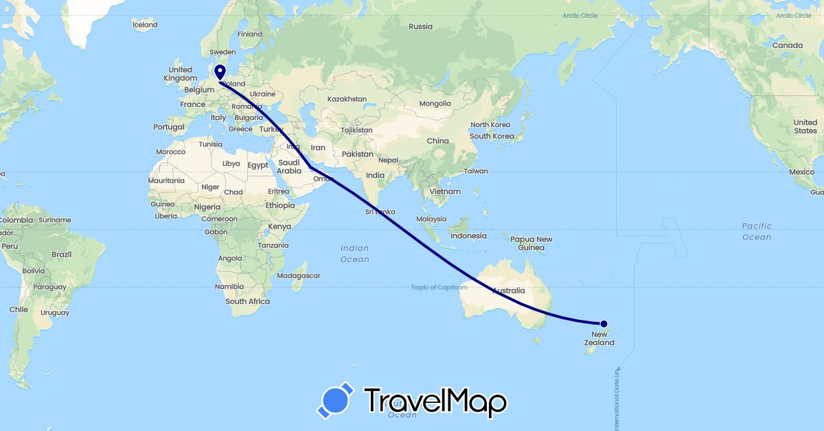 TravelMap itinerary: driving in Germany, New Zealand, Qatar (Asia, Europe, Oceania)